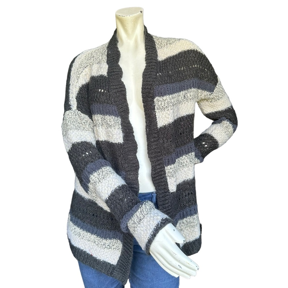 House of Harlow 1960 Navy Black White Wool Blend Striped Open Cardigan OS